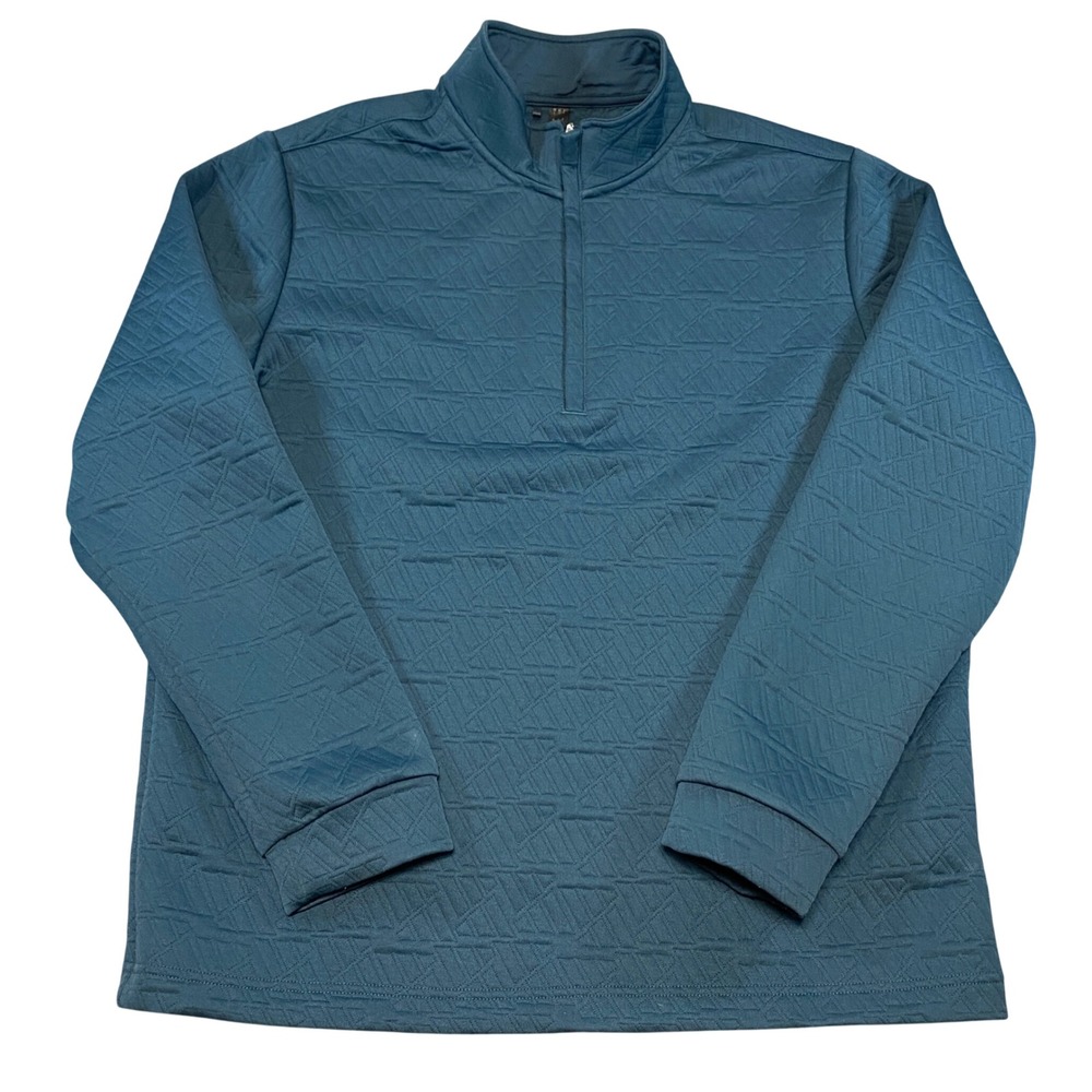 Adidas Mens 1/4 Zip Textured Geometric Pullover Teal Blue Size Large